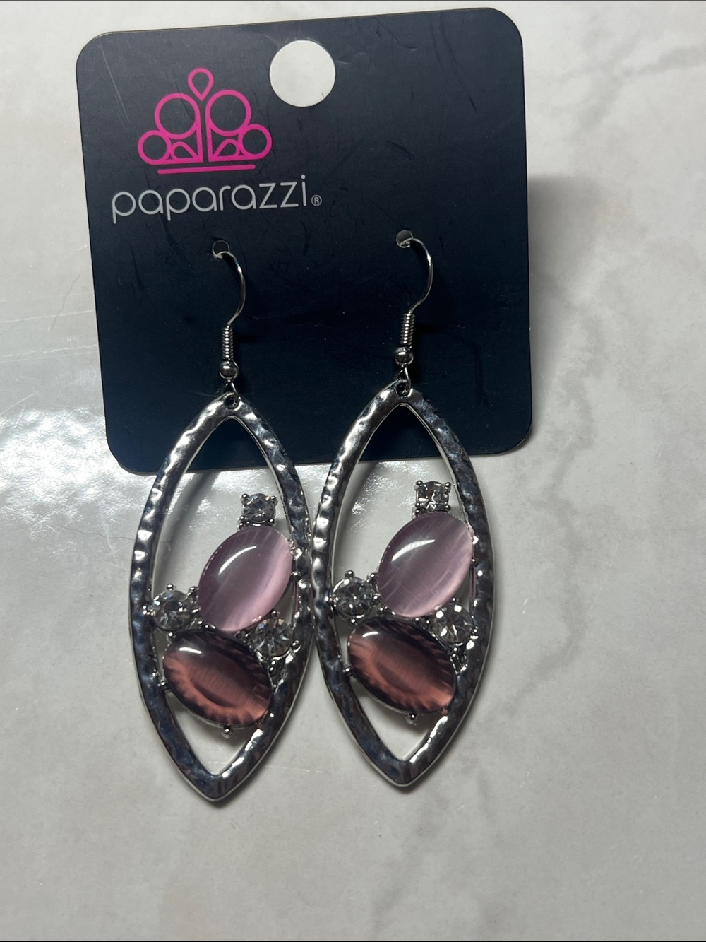 Paparazzi Silver Teardrop Dangle Earrings with Pink Cabochons
